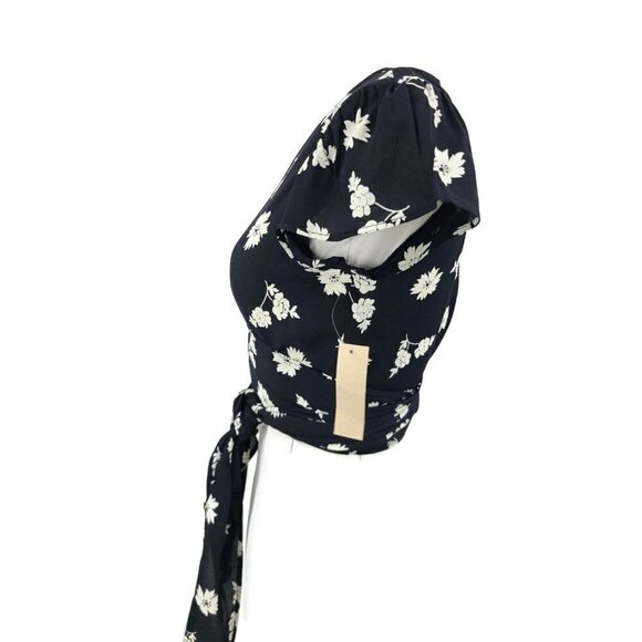 New Flynn Skye Thats a Wrap Crop Top Flutter Womens XS Black White Floral Rayon - Picture 2 of 6